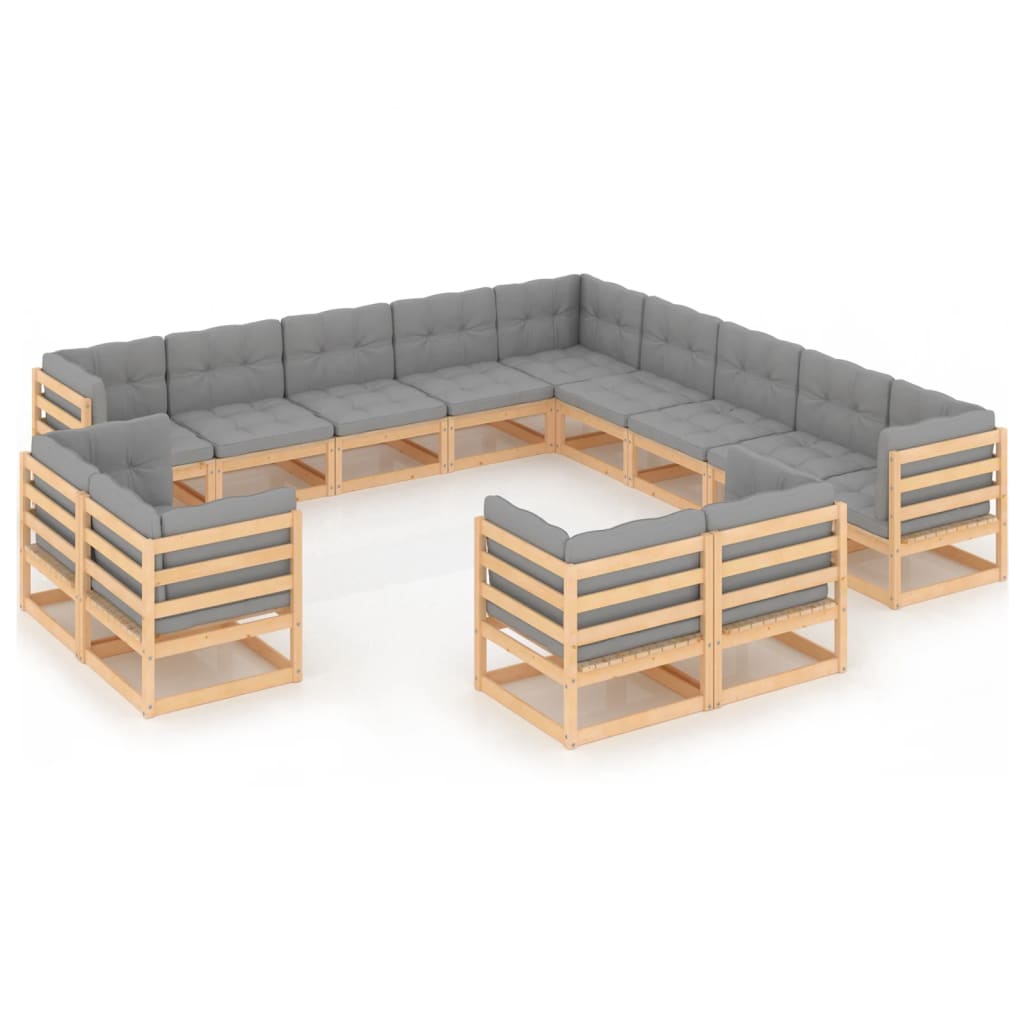 13-tlg. Garten-Lounge-Set mit Kissen Kiefer Massivholz
